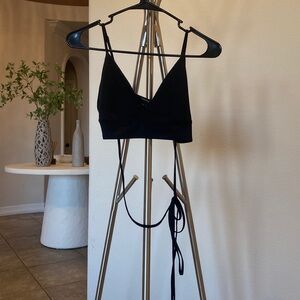 Long lace up black triangle top cropped top